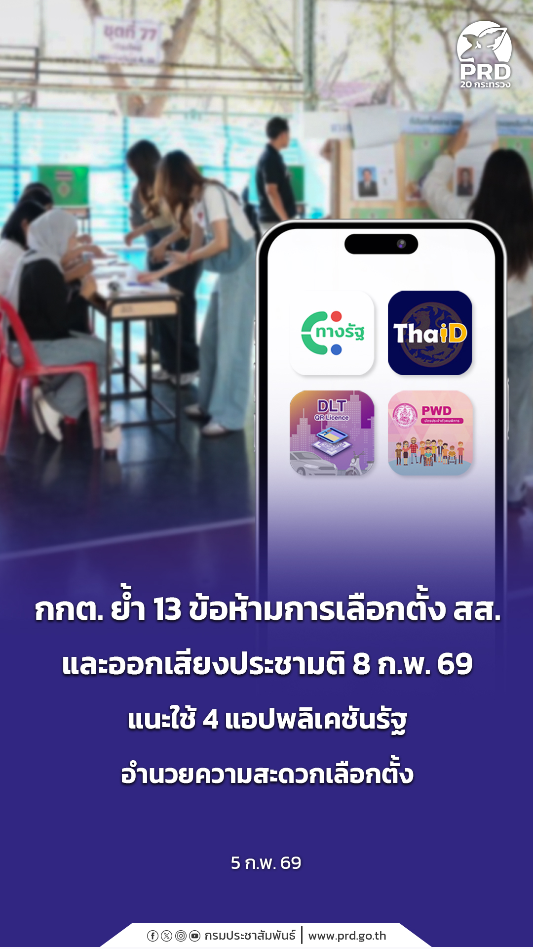 กกต. ย้ำ 13 ข้อห้ามการเลือกตั้ง สส. และออกเสียงประชามติ 8 ก.พ. 69 แนะใช้ 4 แอปพลิเคชันรัฐ อำนวยความสะดวกเลือกตั้ง