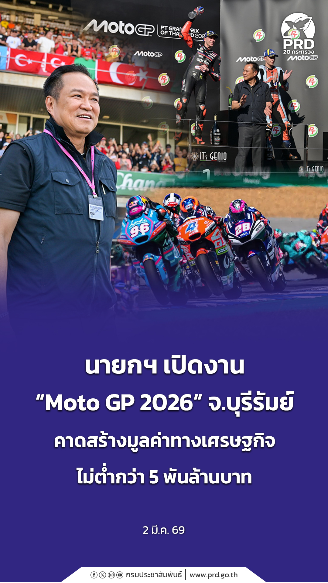 นายอนุทิน ชาญวีรกูล นายกรัฐมนตรีและรัฐมนตรีว่าการกระทรวงมหาดไทย เปิดการแข่งขันรถจักรยานยนต์ชิงแชมป์โลก