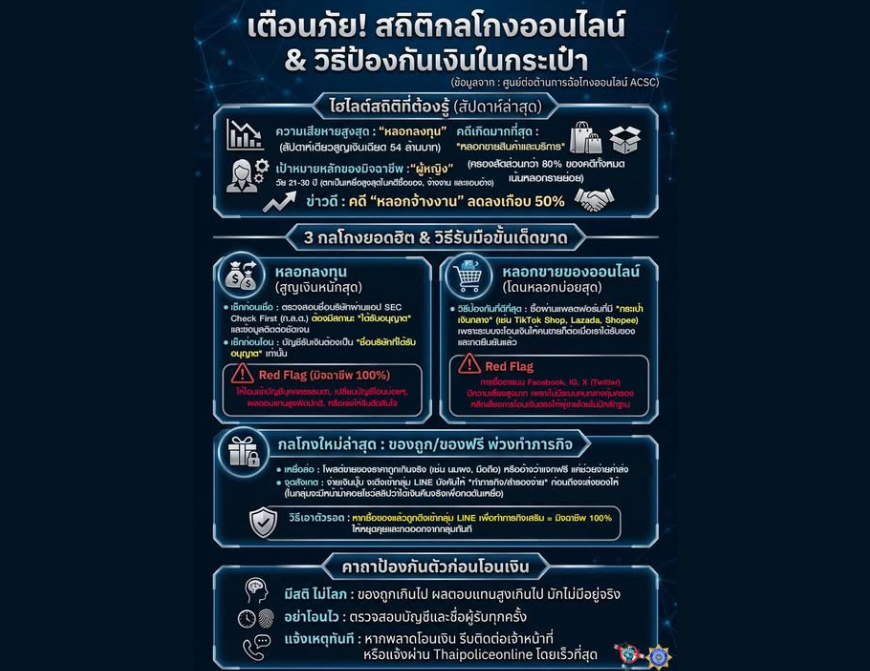 เตือนภัย! เปิดสถิติกลโกงออนไลน์รายสัปดาห์ พร้อมแนะแนวทางป้องกันเงินในกระเป๋าจากมิจฉาชีพ