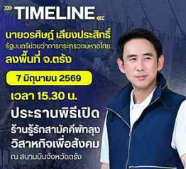 นายวรศิษฎ์ เลียงประสิทธิ์ รัฐมนตรีช่วยว่าการกระทรวงมหาดไทย ลงพื้นที่จังหวัดตรัง 