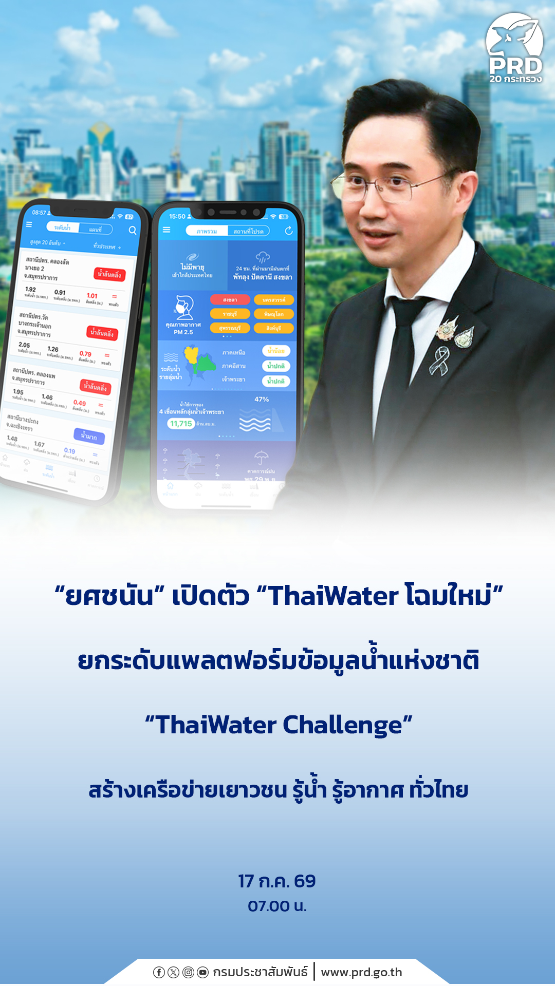 &ldquo;ยศชนัน&rdquo; เปิดตัว &ldquo;ThaiWater โฉมใหม่&rdquo; ยกระดับแพลตฟอร์มข้อมูลน้ำแห่งชาติ &ldquo;ThaiWater Challenge&rdquo; สร้างเครือข่ายเยาวชน รู้น้ำ รู้อากาศ ทั่วไทย