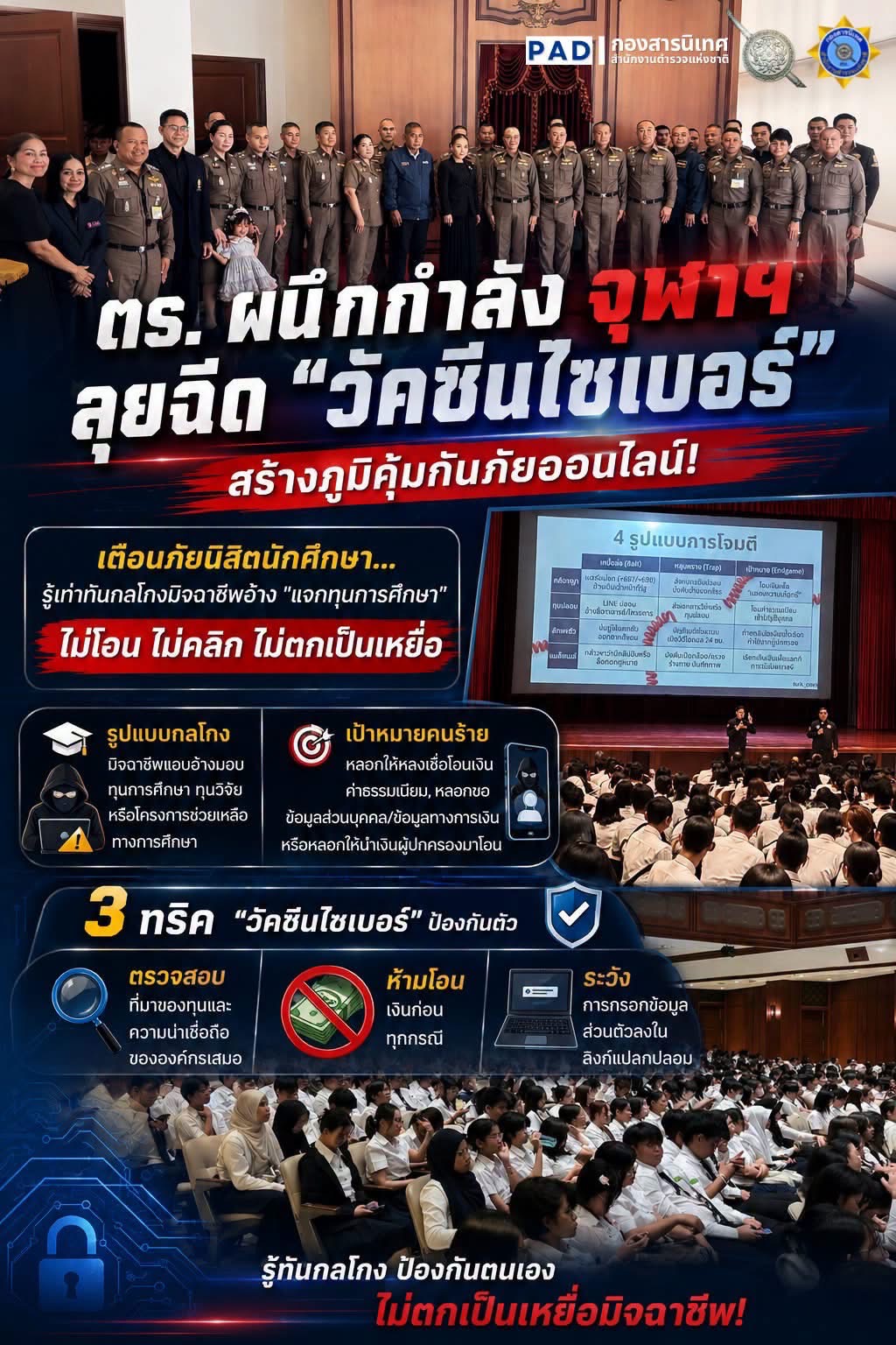 ตำรวจผนึกกำลัง  จุฬาฯ เติมภูมิคุ้มกันดิจิทัล ปลุกกระแส &ldquo;วัคซีนไซเบอร์&rdquo; ให้นักศึกษา