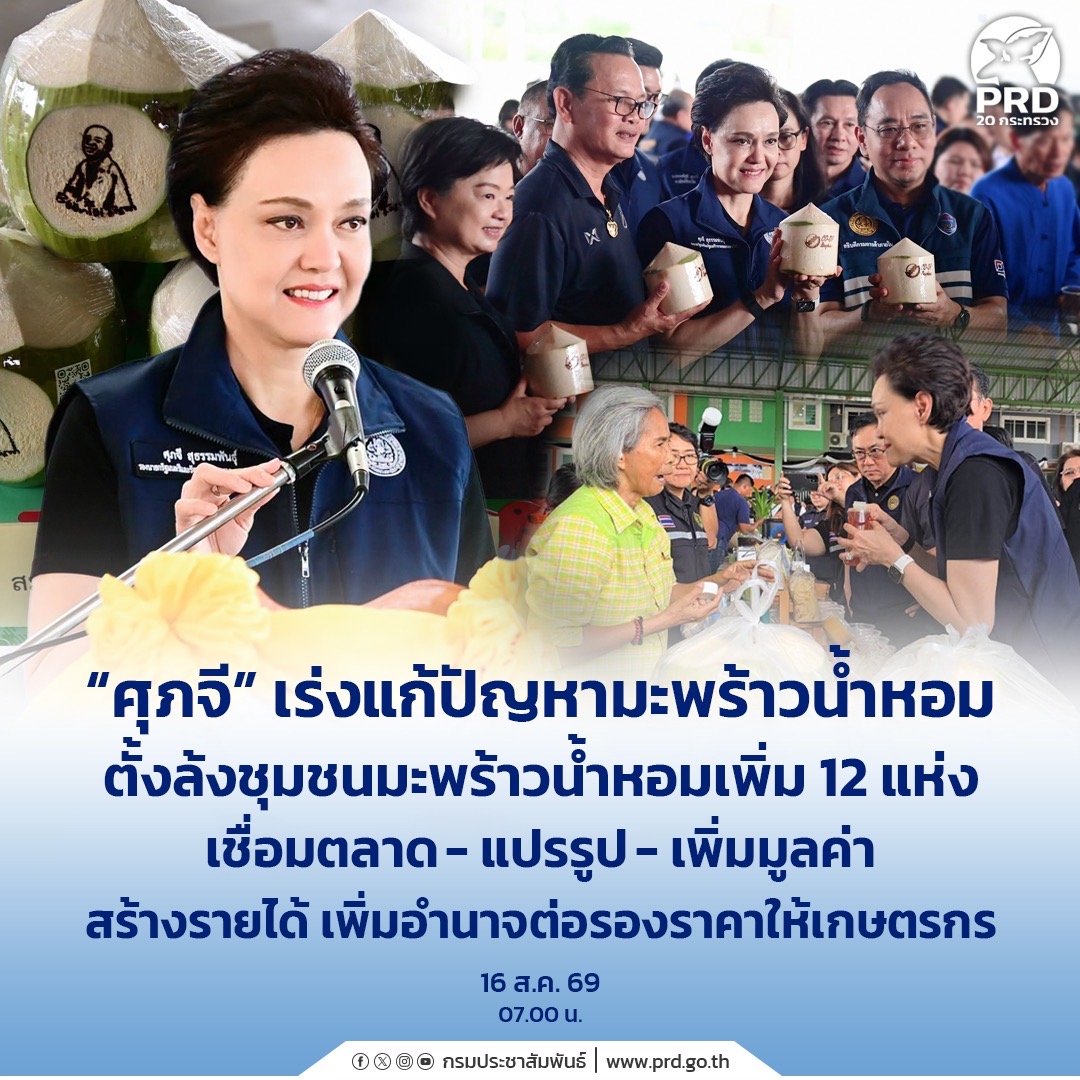 &ldquo;ศุภจี&rdquo; เร่งแก้ปัญหามะพร้าวน้ำหอม ตั้งล้งชุมชนมะพร้าวน้ำหอมเพิ่ม 12 แห่ง เชื่อมตลาด แปรรูปเพิ่มมูลค่า สร้างรายได้ เพิ่มอำนาจต่อรองราคาให้เกษตรกร