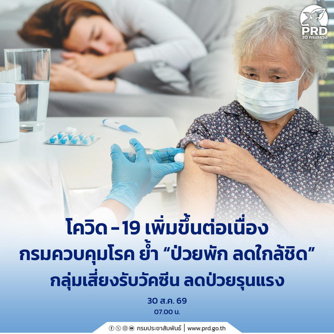 โควิด-19 เพิ่มขึ้นต่อเนื่อง กรมควบคุมโรค ย้ำ &ldquo;ป่วยพัก ลดใกล้ชิด&rdquo; กลุ่มเสี่ยงรับวัคซีน ลดป่วยรุนแรง&nbsp;
