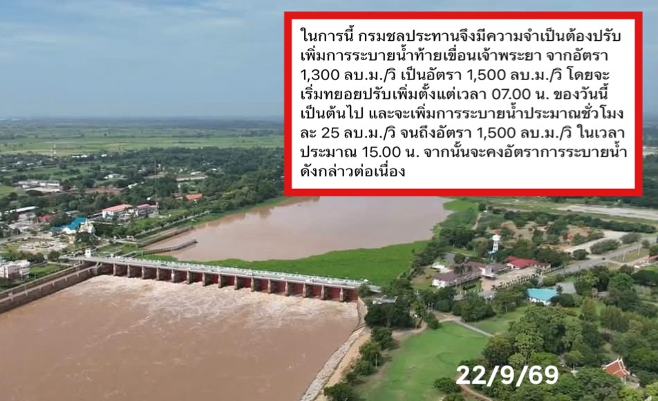 ‼️Update : สถานการณ์น้ำที่จะไหลผ่าน จ.อ่างทอง